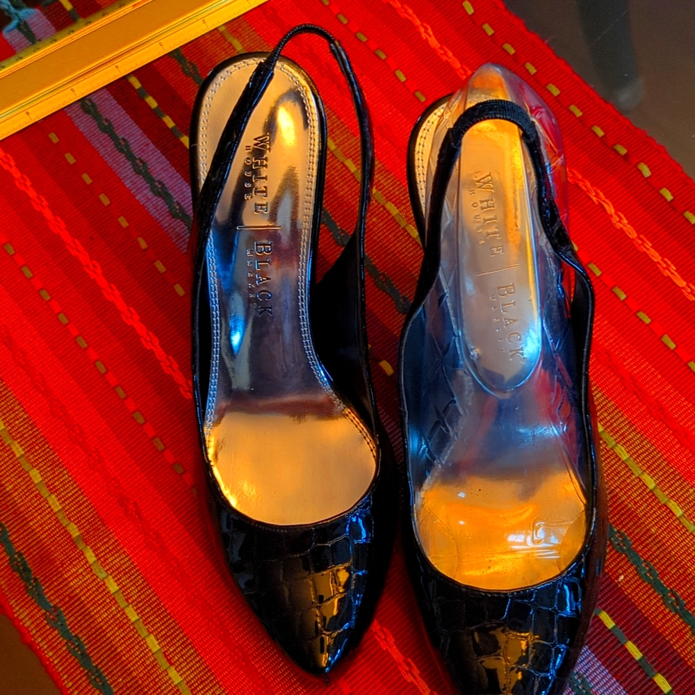 WHBM black Patten Leather Slingback heels. Size 8.